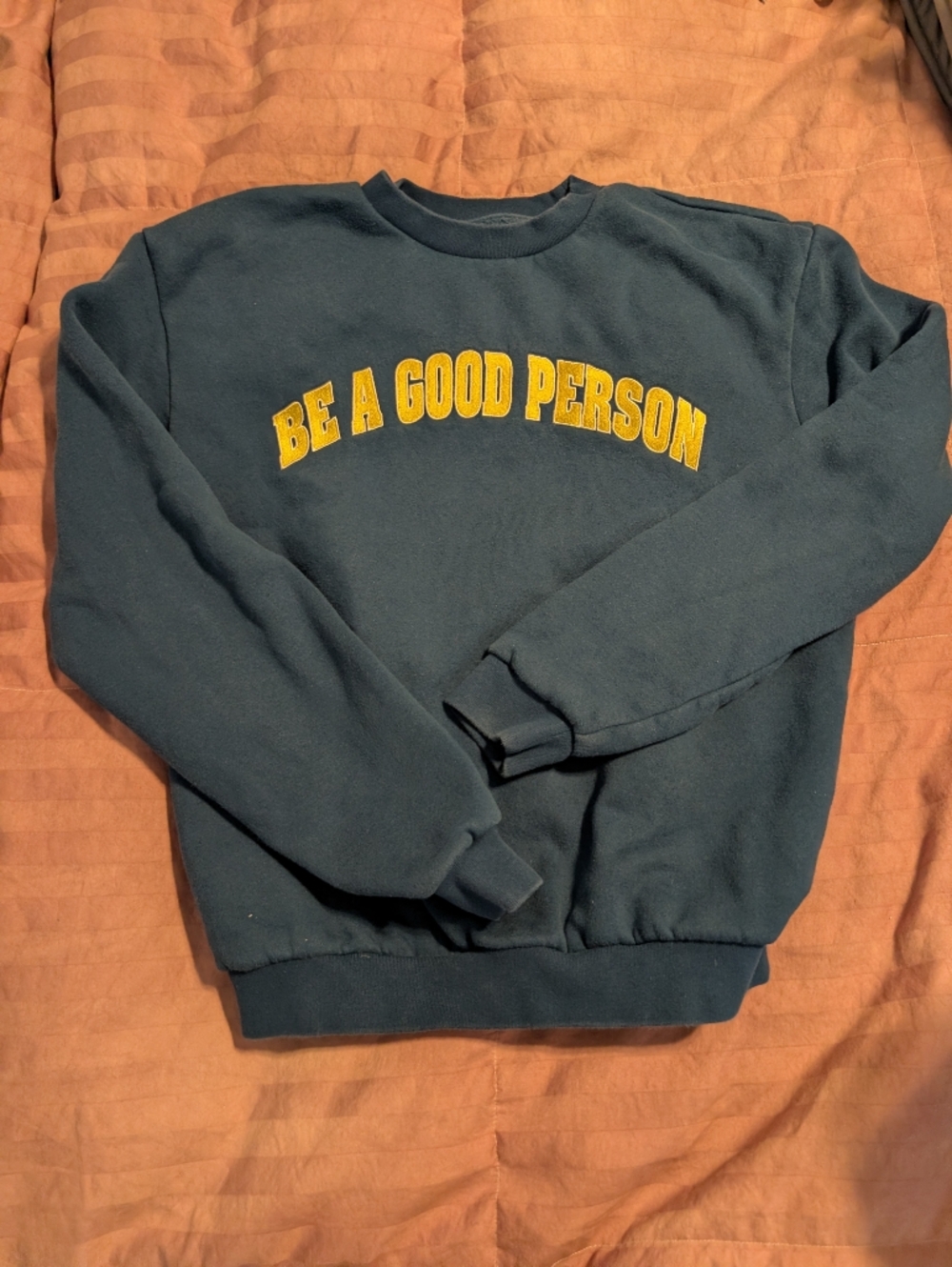 Navy Sweatshirt with Yellow 'Be A Good Person' Print